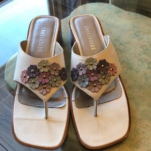 Crossroads Petal White Leather, Wood Sandals 8.5M